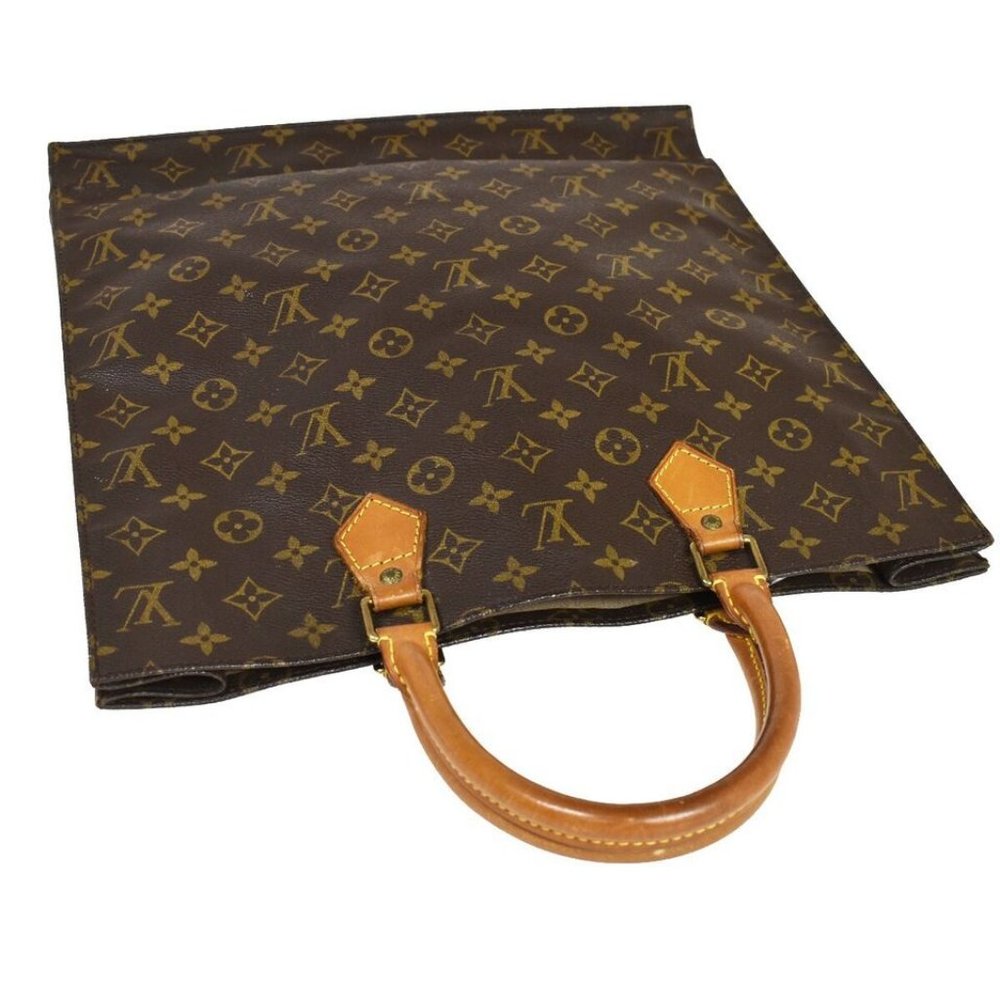LOUIS VUITTON Logo Sac Plat Hand Tote Bag Monogram Leather Brown - Picture 7 of 15